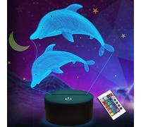 Lightzz Dauphin Cadeaux pour enfants filles Lampe 3D Ocean Dolphin Illusion LED Veilleuse avec télécommande 16 couleurs changeantes Décoration créative Vacances Cadeau d'anniversaire Garçon