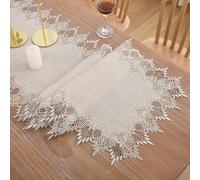 LIGICKY Chemin de table en lin brodé en dentelle neutre, Décoration de Table pour commode, printemps, été, mariage, maison, salle à manger, 40,6 x 182,9 cm, beige et marron clair