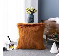 LIGICKY Housse de coussin carrée décorative en fausse fourrure douce pour canapé, sofa, lit (café, 45,7 x 45,7 cm)