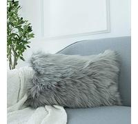 LIGICKY Housse de coussin carrée décorative en fausse fourrure douce pour canapé, sofa, lit (gris, 30,5 x 50,8 cm)