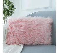 LIGICKY Housse de coussin carrée décorative en fausse fourrure douce pour canapé, sofa, lit (rose, 30,5 x 50,8 cm)