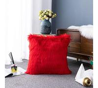 LIGICKY Housse de coussin carrée décorative en fausse fourrure douce pour canapé, sofa, lit (rouge, 45,7 x 45,7 cm)