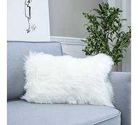 LIGICKY Housse de coussin décorative en fausse fourrure douce et de luxe pour canapé, lit (30 x 50 cm, couleur blanche)