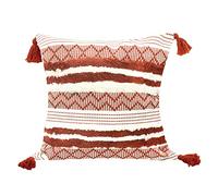 LIGICKY Housse de coussin décorative touffetée à la main avec pompons - Pour canapé, sofa, lit, salon - Rouge et blanc - 45 x 45 cm