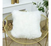 LIGICKY Housse de coussin en fourrure synthétique douce - Couleur unie - Carré - Pour canapé, chambre à coucher et voiture - 50 x 50 cm - Blanc