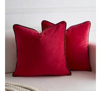 LIGICKY Lot de 2 housses de coussin carrées décoratives en velours rouge, style moderne et minimaliste avec bordure en corde pour canapé, chambre à coucher, fête, décoration de Noël, vert foncé, 50,8