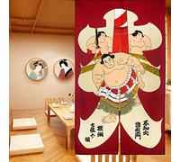 LIGICKY Noren Rideau de Porte de Style Japonais avec Trois luttes Sumo imprimées, Tapisserie pour décoration de la Maison, 85 cm de Large x 150 cm de Long, Rouge