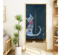 LIGICKY Noren Rideau de Porte de Style Japonais Motif Chat avec imprimé Floral Traditionnel Chinois 85 x 150 cm Bleu Marine