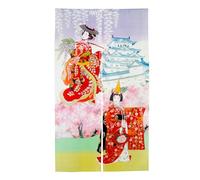 LIGICKY Noren Rideau de Porte Long Style Japonais Kyoto Geisha Danse avec Fleurs de Cerisier 85 x 150 cm