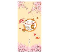 LIGICKY Noren Rideau de porte long style japonais Motif chat porte-bonheur et fleurs de cerisier Décoration de la maison 85,1 x 180,1 cm