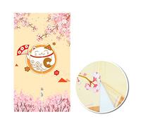 LIGICKY Noren Rideau de porte long style japonais Motif chat porte-bonheur et fleurs de cerisier Décoration de la maison 85,1 x 150 cm
