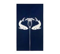 LIGICKY Noren Rideau de Porte Style Japonais Deux Poissons Imprimé Coton Lin Tapisserie pour Décoration de Maison 85x150cm Bleu Marine