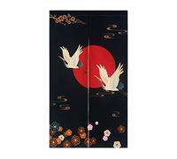 LIGICKY Noren Rideau de Porte Style Japonais Épais Grues Blanches Rouge Soleil Or Coloré Fleurs de Cerisier Imprimé Décoration de Fenêtre Porte Tapisserie pour Décoration de Maison 85*150cm
