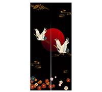 LIGICKY Noren Rideau de Porte Style Japonais Épais Grues Blanches Rouge Soleil Or Coloré Fleurs de Cerisier Imprimé Décoration de Fenêtre Porte Tapisserie pour Décoration de Maison 85x180cm