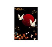 LIGICKY Noren Rideau de Porte Style Japonais Épais Grues Blanches Rouge Soleil Or Coloré Fleurs de Cerisier Imprimé Décoration de Fenêtre Porte Tapisserie pour Décoration de Maison 85x120cm