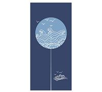 LIGICKY Noren Rideau de Porte Style Japonais Oiseaux Vagues Imprimé Coton Lin Décoration de Porte Tapisserie pour Maison 85x180cm Bleu Marine