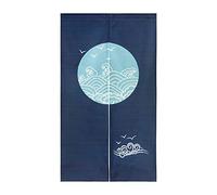 LIGICKY Noren Rideau de Porte Style Japonais Vagues Oiseaux Imprimé Coton Lin Décoration de Porte Tapisserie pour Décoration de Maison 85x150cm Bleu Marine