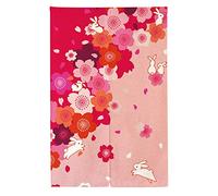 LIGICKY Noren Rideau Japonais Long Tapisserie Fenêtre Rideaux Panneau Tenture Tapisserie Décoration Rose (85×150cm, Course de Lapins)