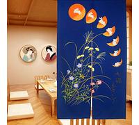 LIGICKY Noren Rideau Japonais Long Tapisserie Fenêtre Rideaux Panneau Tenture Tapisserie Décoration Bleu (85×150cm, Sept Lapins Courant sur la Lune)