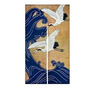 LIGICKY Rideau de porte japonais rétro Noren en lin blanc avec grue imprimée et vague bleue - Décoration de fenêtre asiatique - Tapisserie pour porte suspendue pour la cuisine de sushi et la