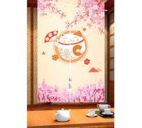 LIGICKY Rideau de Porte Longue Noren de Style Japonais Fortune Chat et Fleur de Cerisier Tapisserie de Porte Suspendue pour la décoration de la Maison, 85x150 cm