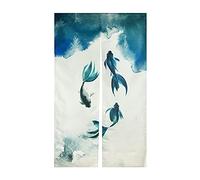 LIGICKY Style Chinois Traditionnel Rideau Peinture à l'Encre Poisson Lin Épais Noren Long Rideau de Porte Style Japonais Rideau de Porte Séparateur de Pièce Tapisserie pour la Maison Séparateur de