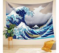 LIGICKY Tapisserie Murale Grande Vague de Kanagawa Tenture Murale Serviette de Plage avec Art Nature Home Décorations pour Salon Chambre à Coucher Décoration de Dortoir, 150 x 130cm