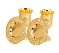 LIGIGWASH 2 Ensembles Vintage Judaica Wine Chalice with Tray for Jewish Sabbath Havdalah Blessing Rituals Elegant Alloy Goblets for Religious Ceremonies and Festive Parties