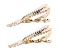 LIGIGWASH 2 pièces Pince Cravate Homme Design Original Forme Couverts Accessoires Élégants Business pour Costume Facile à Utiliser Lot de Clips pour et Mariage