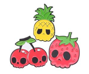 LIGIGWASH 3 Pièces Broches Fruit Cartoon avec Crâne Pins Alliage Fruits Fraise Ananas pour Accessoires Mode Femmes Sacs Vêtements