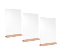 LIGIGWASH 3 Pièces Support Menu Acrylique Transparent avec Base Bois Solide Porte-affiche Incliné pour Présentation sur Table Support Afficheur de Comptoir Polyvalent