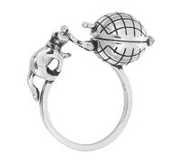LIGIGWASH Bague Diffuseur Aromathérapie Vintage en Cuivre Argenté, Anneau Ajustable Chat, Porte-huiles Essentielles Rechargeable pour Usage Quotidien et Événements Spéciaux