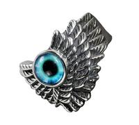 LIGIGWASH Bague Ouverte Œil Maléfique Bleu Ajustable en Métal Léger, Anneau Enveloppant pour Femmes, Bijou Protecteur Présent Mode et Occultisme, Taille Unique