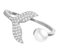 LIGIGWASH Bague Sirène Perle, Anneau Ouvert Ajustable pour Femmes, Métal Blanc Plaqué, Bague pour Adolescentes, Bijoux Mode pour Fêtes et Usage Quotidien, Taille Unique