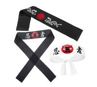 LIGIGWASH Bandeaux Ninja Japonerie Bushido 3 Pièces Coton Polyester Confort Sport Karaté Hommes et Garçon et Filles Cosplay Fête Style Authentique Noir Blanc Dragon