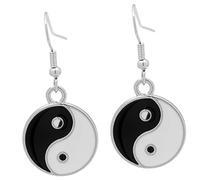 LIGIGWASH Boucles D’oreilles Pendantes Taiji Yin Yang Rétro Alliage Léger Noires et Blanches pour Femmes Style Punk Cérémonie Quotidienne