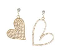 LIGIGWASH Boucles D'oreilles Cœur Asymétriques Perles et Cristaux en Alliage, Légères et Confortables, Saint-valentin Soirées Dansantes