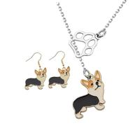 LIGIGWASH Boucles Oreilles et Collier Forme Chien Corgi Léger et Élégant pour Amoureux des Animaux Cadeau Quotidien et Festif