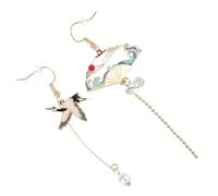 LIGIGWASH Boucles Oreilles Éventail Asymétriques à Gland Style Asiatique avec Motif Pendentifs Ethniques Élégants pour Femmes Cadeau Symbolique Longévité et Élégance