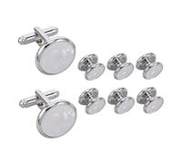 LIGIGWASH Boutons de Manchette Ronds pour Chemise Homme avec Boutons de Col Coordonnés Ensemble Élégant pour Costume Formel Accessoires pour Mariage Cérémonie et Bureau Fermeture Rapide et