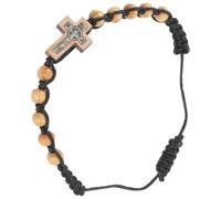 LIGIGWASH Bracelet Chapelet Catholique en Perles Bois Naturel, Ajustable avec Croix en Alliage, Accessoire Élégant pour Prière et Recueillement, Léger et Confortable pour Femmes