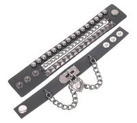 LIGIGWASH Bracelet Cuir Noir Punk à Plusieurs Couches avec Rivets et Chaîne Style Esthétique Gothique pour Cosplay Fête Halloween et Tenue Quotidienne Ajustable avec Pendentif Cœur