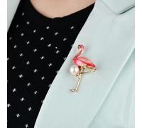 LIGIGWASH Broche En Émail Flamant Rose Élégante En Alliage Perles Blanches, Accessoire Chic Féminin Pour Fêtes Et Tenues, Décoration Légère Et Originale