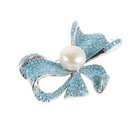 LIGIGWASH Broche Nœud pour Femme Calaïte Bleue avec Perle Eau Douce Accessoire Élégant pour Vêtements et Foulards
