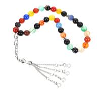 LIGIGWASH Chapelet Musulman en Perles D’agate Naturelle 33 Grains Colorés, Chaîne de Prière Islamique Pendentif Aléatoire, Accessoire Religieux Anti-stress pour Prière et Contemplation