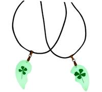 LIGIGWASH Collier Couple Lumineux Trèfle 1 Paire, Pendentif Cœur et Fleurs Séchées, Chaîne Clavicule Fine, Bijoux Faits Main Décoratifs pour Femmes, Style Romantique et Élégant