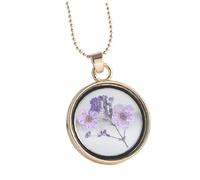 LIGIGWASH Collier Créatif en Verre Fleurs Séchées Violet Chaîne Clavicule Élégante Bijou Femme Délicat pour Présent Accessoire Mode Fête et Soirée