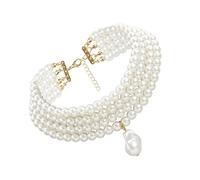 LIGIGWASH Collier Décoratif pour Femme en Perles de Simulation, Chaîne de Clavicule Multi-couches, Pendentif Géométrique Rond, Bijou Élégant pour Mariage et Usage Quotidien, Couleur Ivoire,