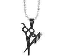 LIGIGWASH Collier Pendentif en Acier Titane Noir 55 CM Bijou de Cou Hip Hop Punk pour Hommes Collier de Barbier Breloques Ciseaux et Peigne Accessoire Décoratif Masculin