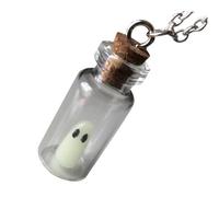 LIGIGWASH Collier Pendentif Fiole en Verre Miniatures avec Chaîne, Bouteille Décorative Lumineuse Vert, Accessoire Halloween, Bijou Femme Original, Présent Unique